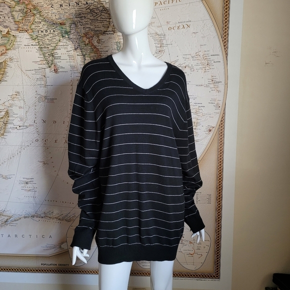Old Navy Other - Old Navy Black White Striped Mens V-Neck Cotton Sweater nautical preppy cozy XL